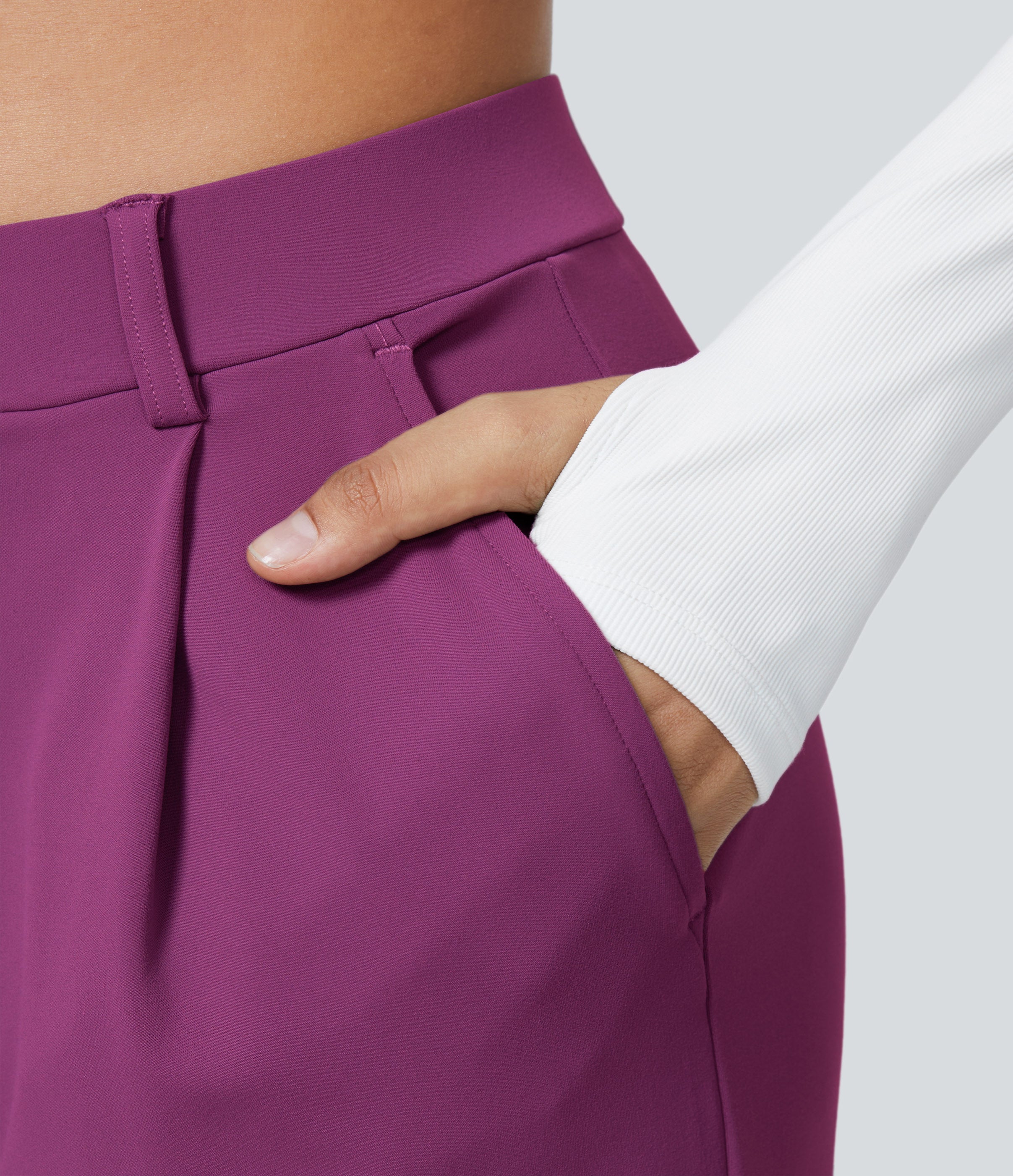 Factory Outlet - High Waisted Side Pocket Straight Leg Work Suit Pants