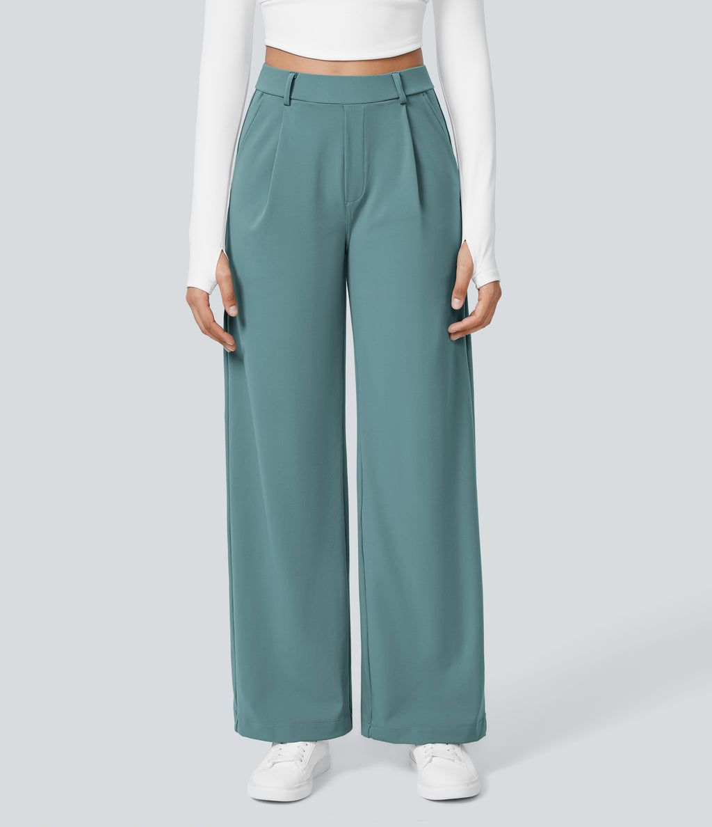 Factory Outlet - High Waisted Side Pocket Straight Leg Work Suit Pants