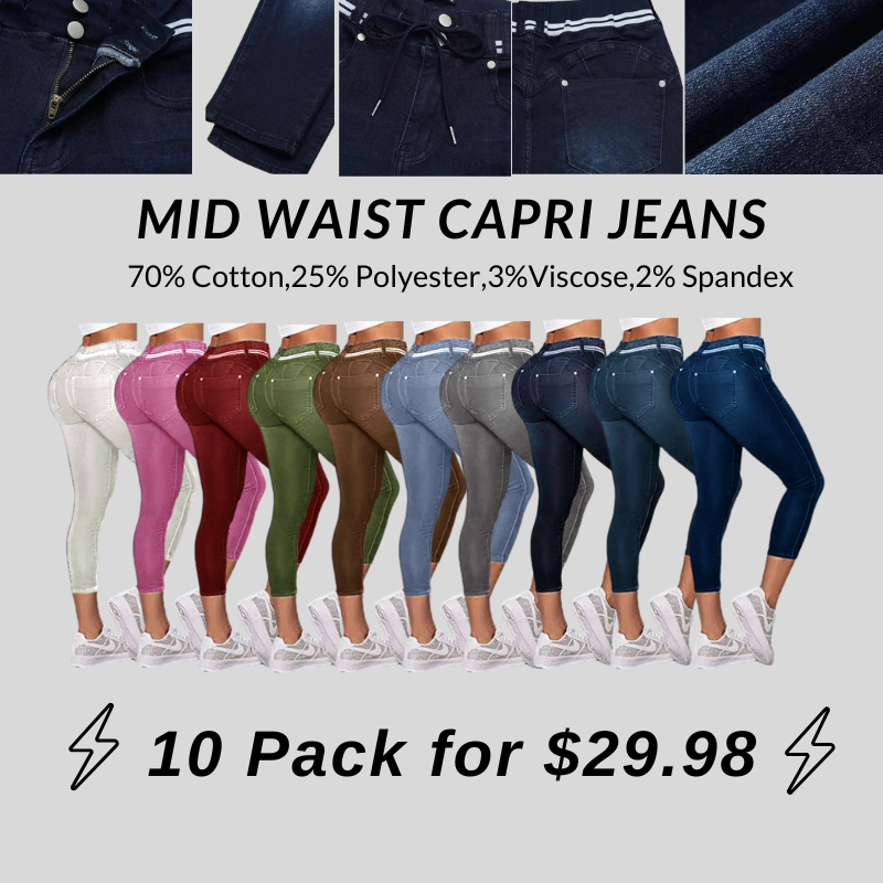 🔥Flash Sale⚡Wash Contrast Binding Double Button Drawstring Mid Waist Capri Jeans
