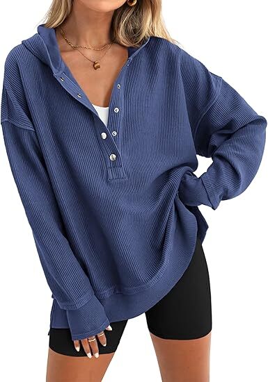 Women’s Casual V-Neck Button-Up Hoodie with Side Slits