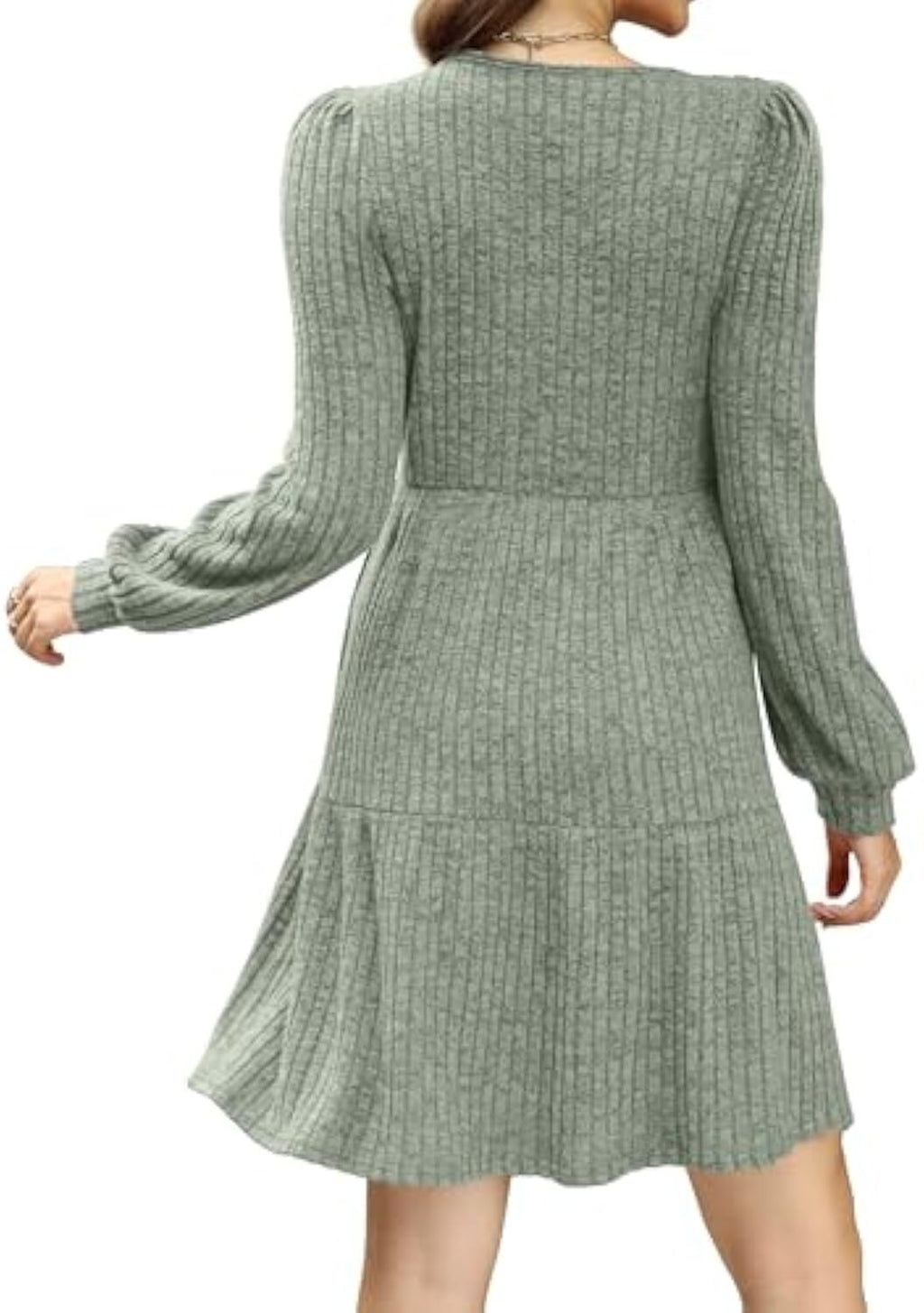 🔥Womens Square Neck Long Sleeve Fall Dresses Casual Babydoll Sweater Dress