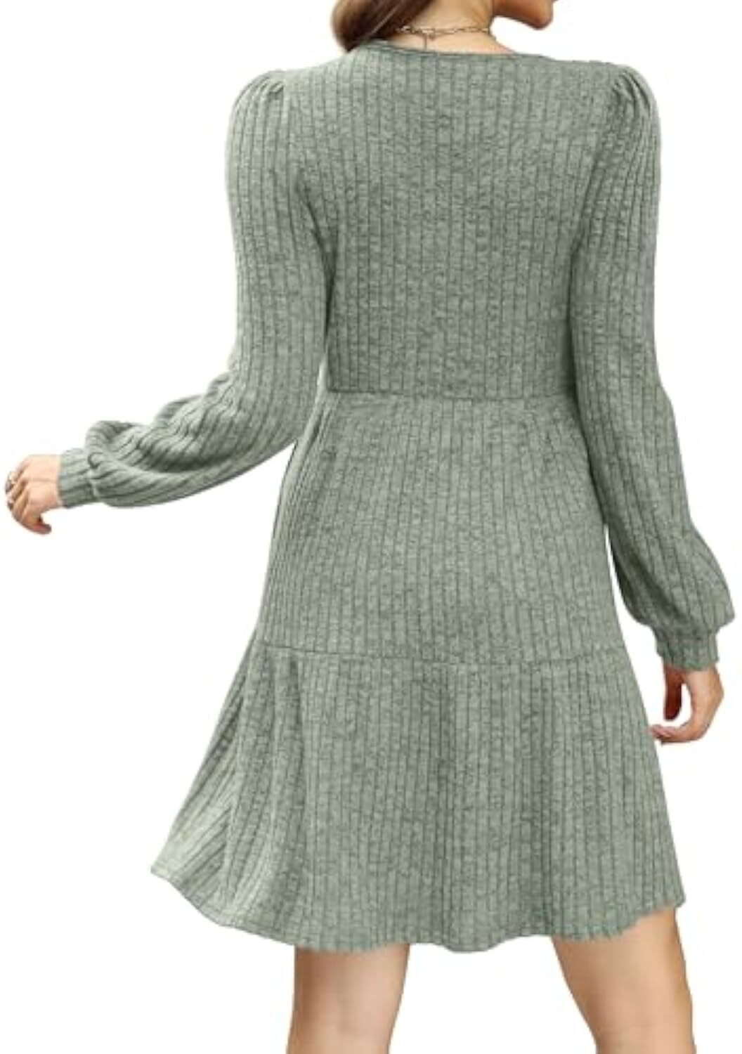 🔥Womens Square Neck Long Sleeve Fall Dresses Casual Babydoll Sweater Dress