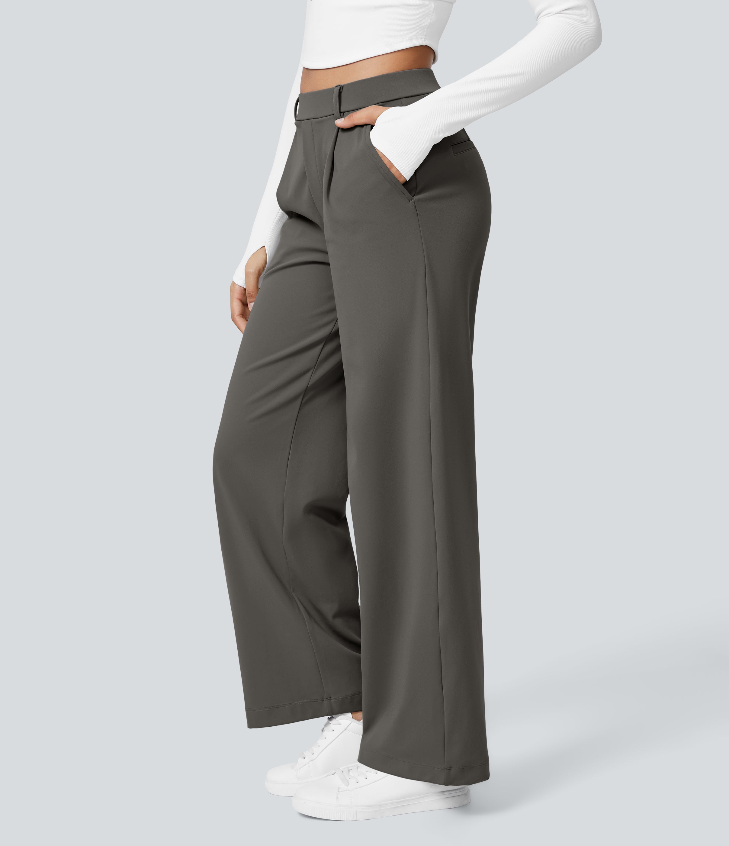 Factory Outlet - High Waisted Side Pocket Straight Leg Work Suit Pants