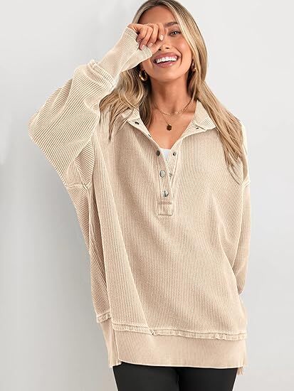Women’s Casual V-Neck Button-Up Hoodie with Side Slits