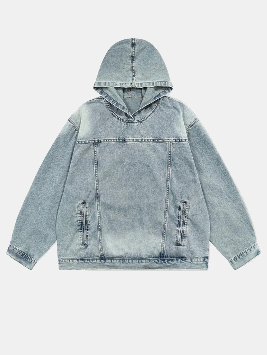 Men's Casual Fashion Cotton Denim Handsome Patchwork Loose Hooded Sweatshirt