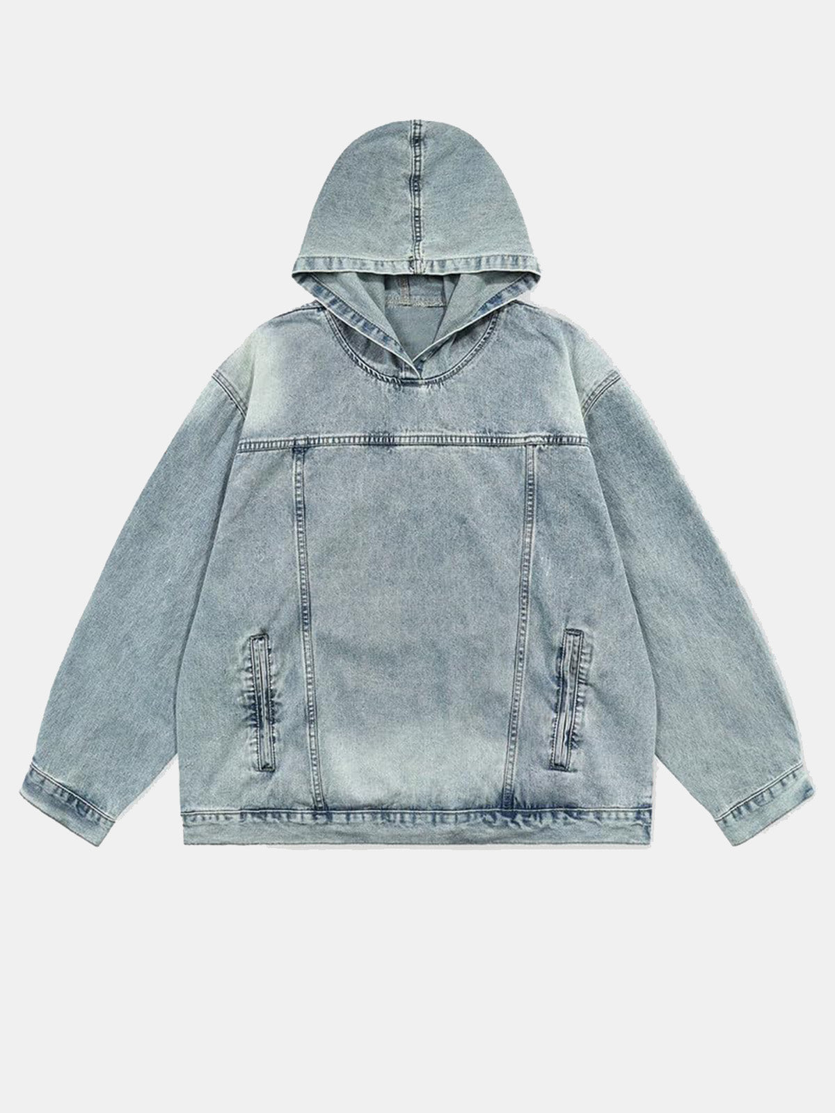 Men's Casual Fashion Cotton Denim Handsome Patchwork Loose Hooded Sweatshirt