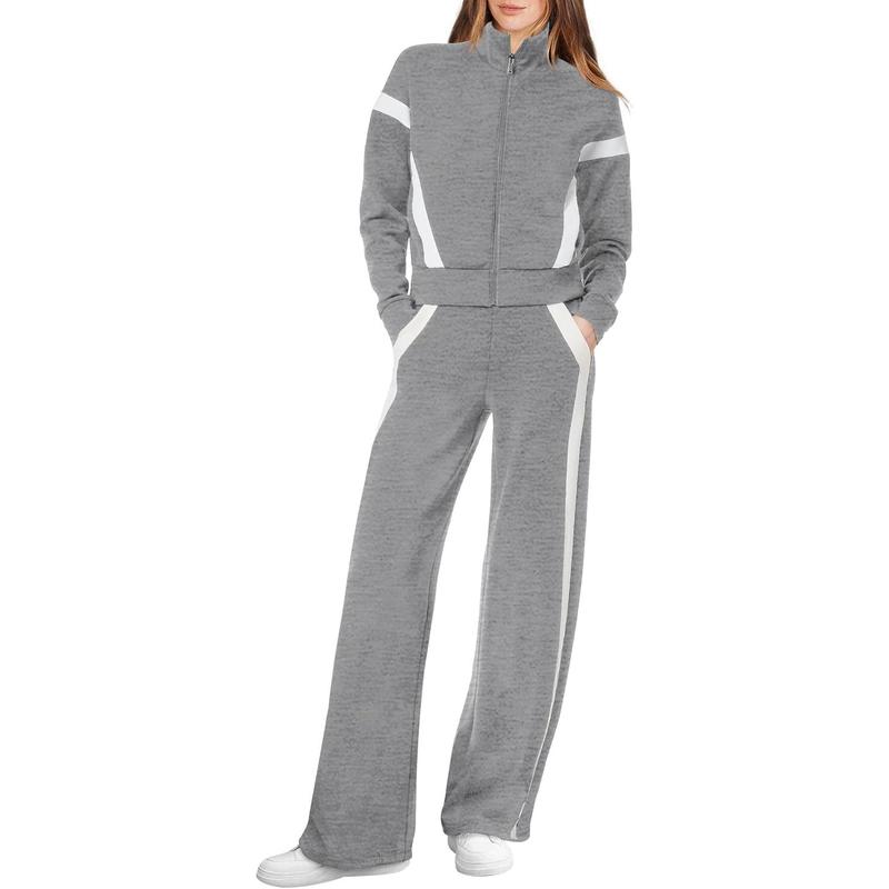 Women's 2 Piece Outfit Fleece Sweatsuit Casual Lounge Matching Sets Crewneck Loose Fit Cozy Sweatshirt & Straight Leg Sweatpants Womenswear
