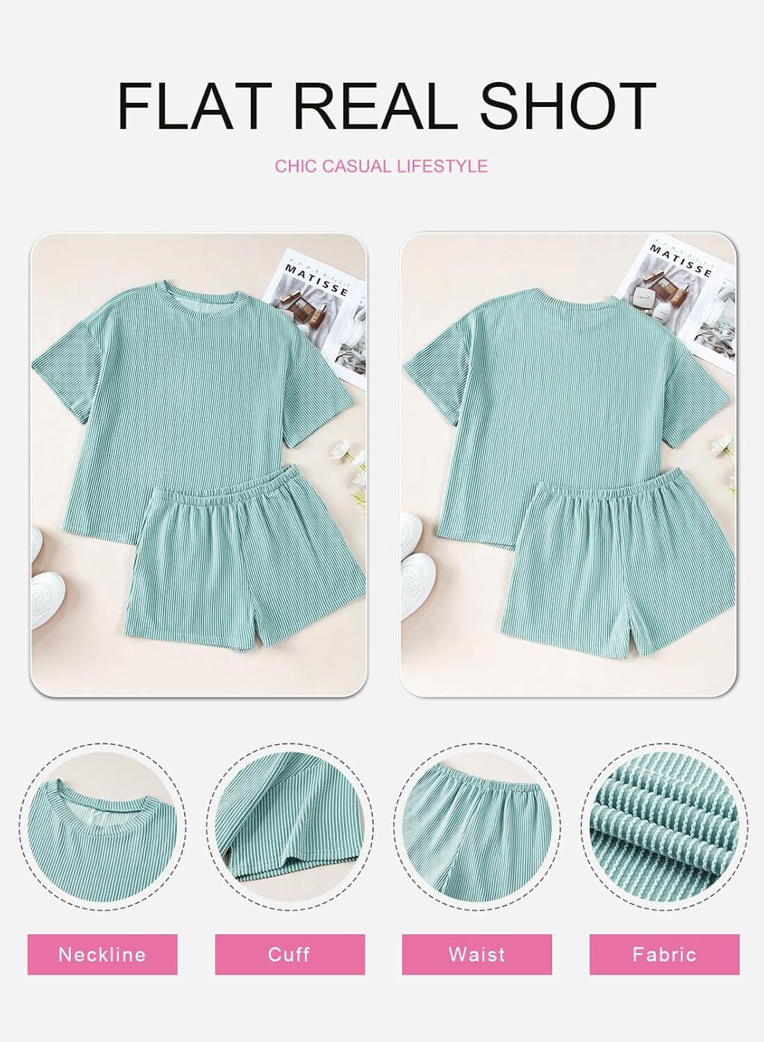 Two 2 Piece Sets for Women Short Sleeve Shirts High Waisted Shorts with Pockets Pajamas Lounge Matching Set