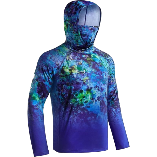 UPF 50+ Sun UV Protection Hoodie Shirts, Men Raglan Long Sleeve Lightweight Quick Dry Breathable Cooling Rash Guard with Mask Neck Gaiter for Outdoor