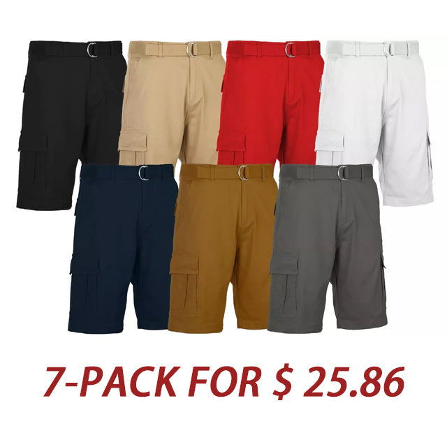 Men's Cotton Belted Cargo Shorts Vintage Distressed Lounge Hiking With Belt Sizes 28-50 NEW