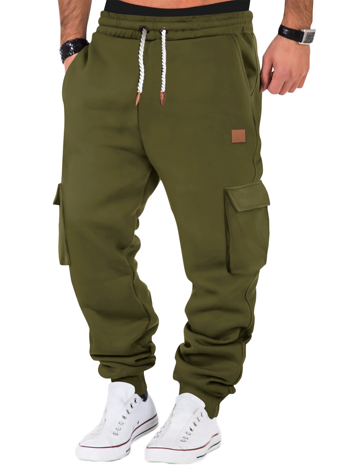 Men's Solid Color Multiple Pockets Drawstring Waist Sweatpants
