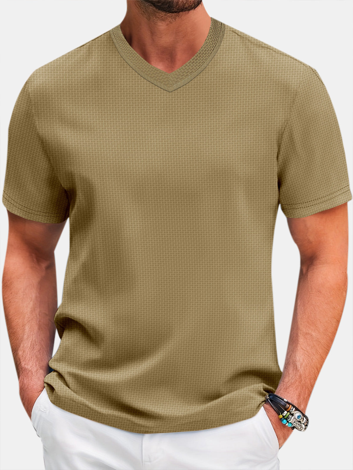 Men's Solid Color Comfortable V-neck Short-sleeved T-shirt