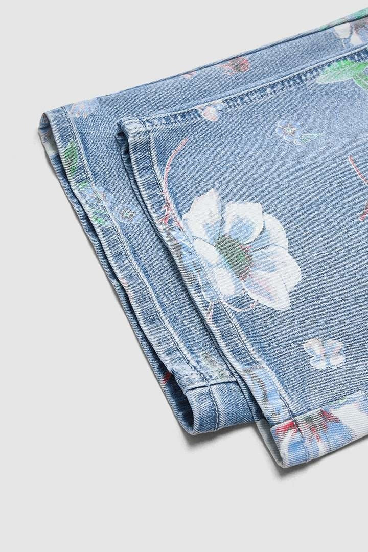 🔥Floral Pattern Wash High Waist Straight Leg Jeans