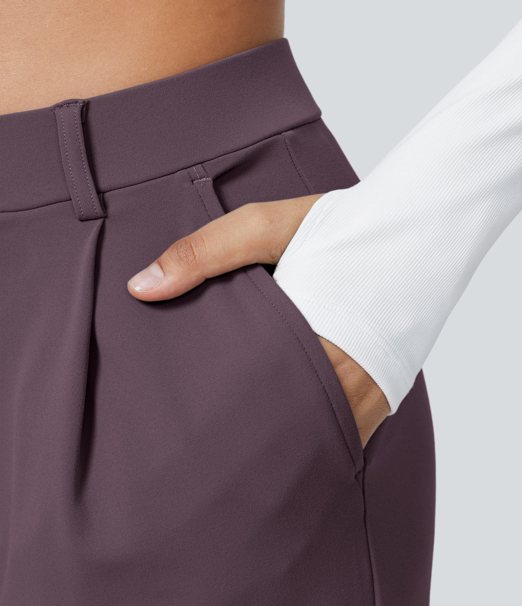 Factory Outlet - High Waisted Side Pocket Straight Leg Work Suit Pants