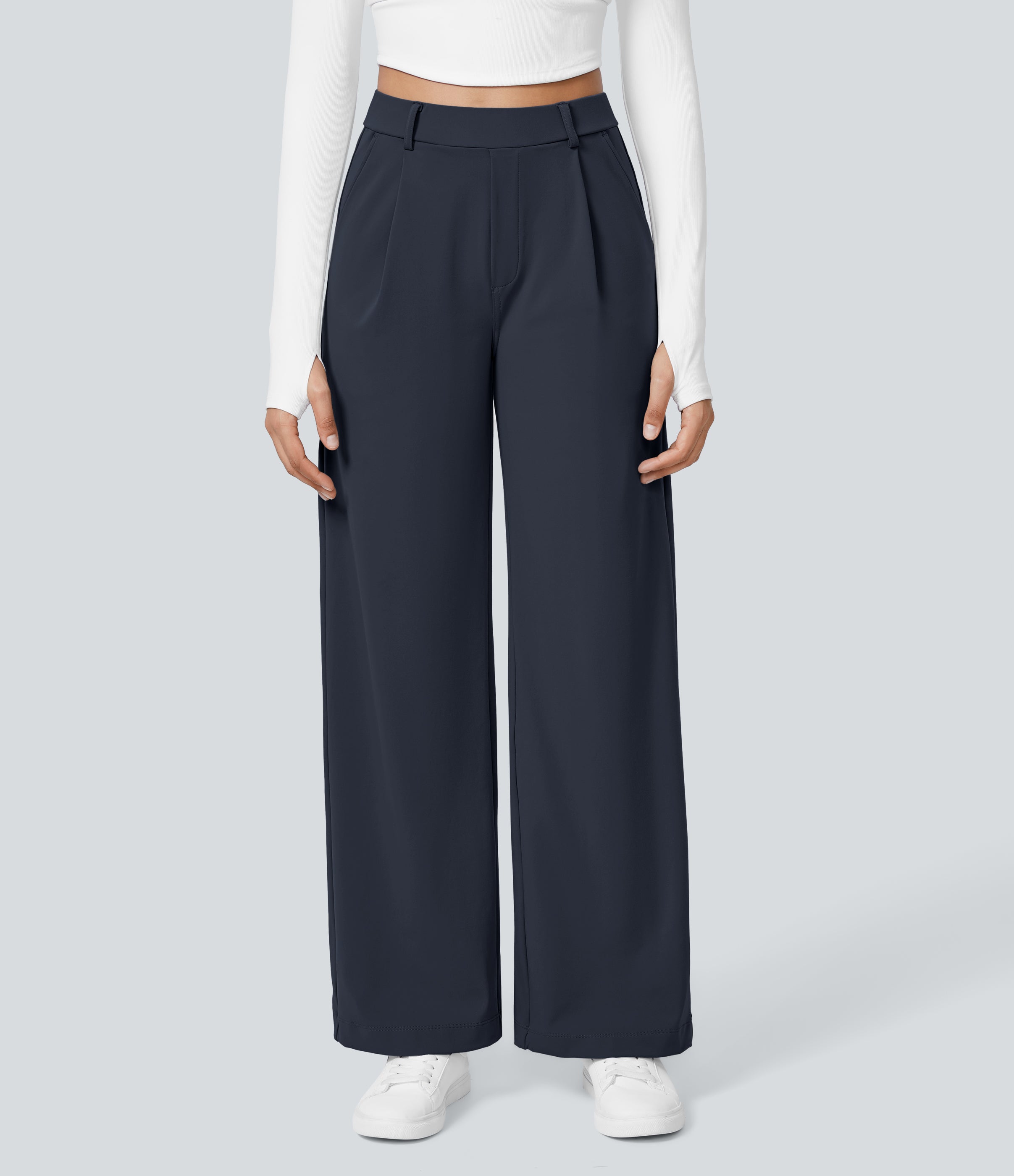 Factory Outlet - High Waisted Side Pocket Straight Leg Work Suit Pants