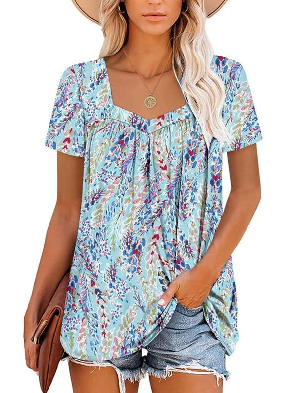 ⏰Hot Sale-Women's Summer Pleated Printed Short-Sleeves