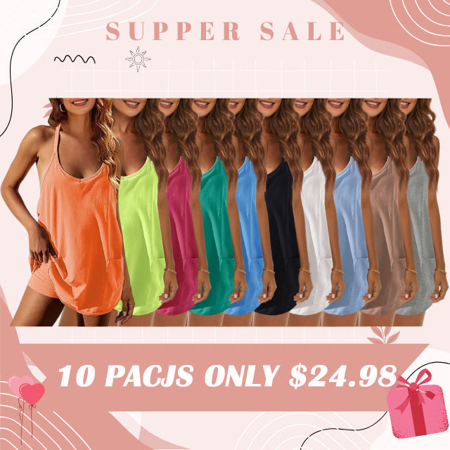 Special Sale🩷Womens Summer Sleeveless Mini Dress V Neck Spaghetti Strap Sundress Athletic Short Dress with Pockets-Easy Peezy