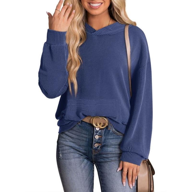Women's Pullover Hoodies Sweatshirts Casual Loose Long Sleeve Ribbed Knit Shirts