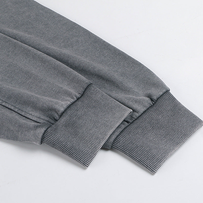 Men's Distressed Washed Cotton Round Neck Long-sleeved Sweatshirts