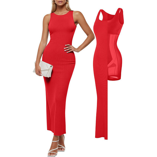 🔥Last day promotion!🔥Shapewear Modal Sleeveless Crew NeckMaxi Dress