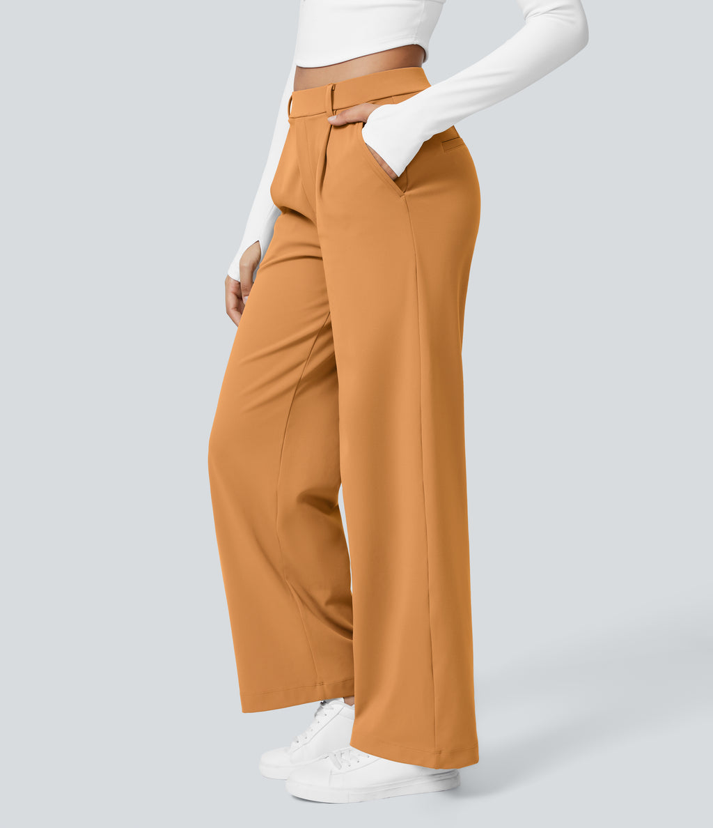 Factory Outlet - High Waisted Side Pocket Straight Leg Work Suit Pants