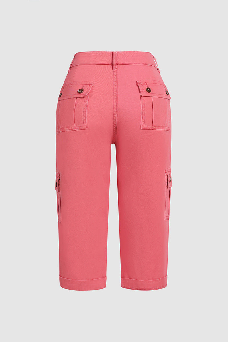 🔥Roll Tab Hem Multi Pocket Capri Mid Waist Cargo Pants🔥