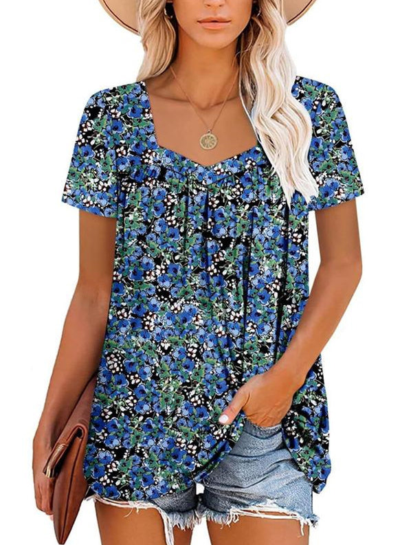 ⏰Hot Sale-Women's Summer Pleated Printed Short-Sleeves