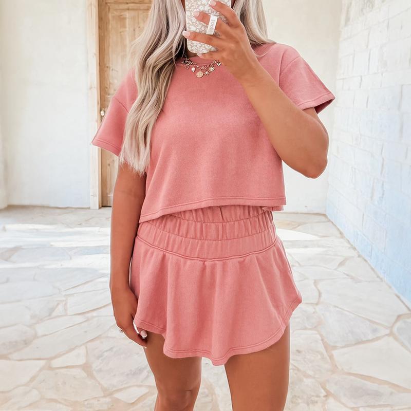 Women‘s Two Piece Set Checkerboard T Shirt and Ruffle High Waist Skort Set 2025 Summer Casual Sets for Daily Wear