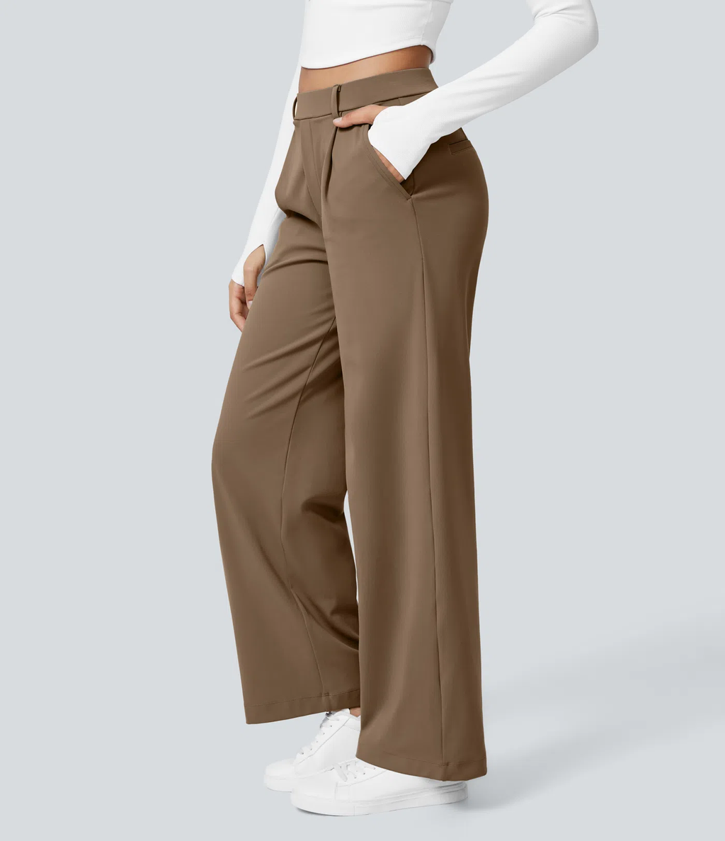⏰SEPTEMBER HOT-SALE!High Waisted Side Pocket Straight Leg Work Pants