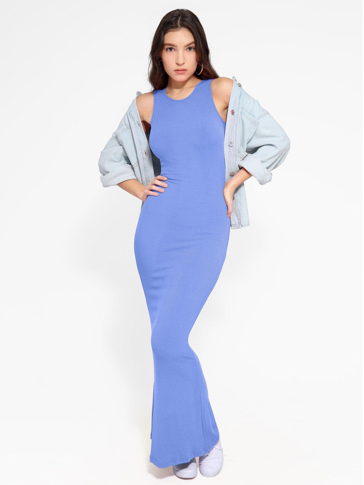🔥Last day promotion!🔥Shapewear Modal Sleeveless Crew NeckMaxi Dress