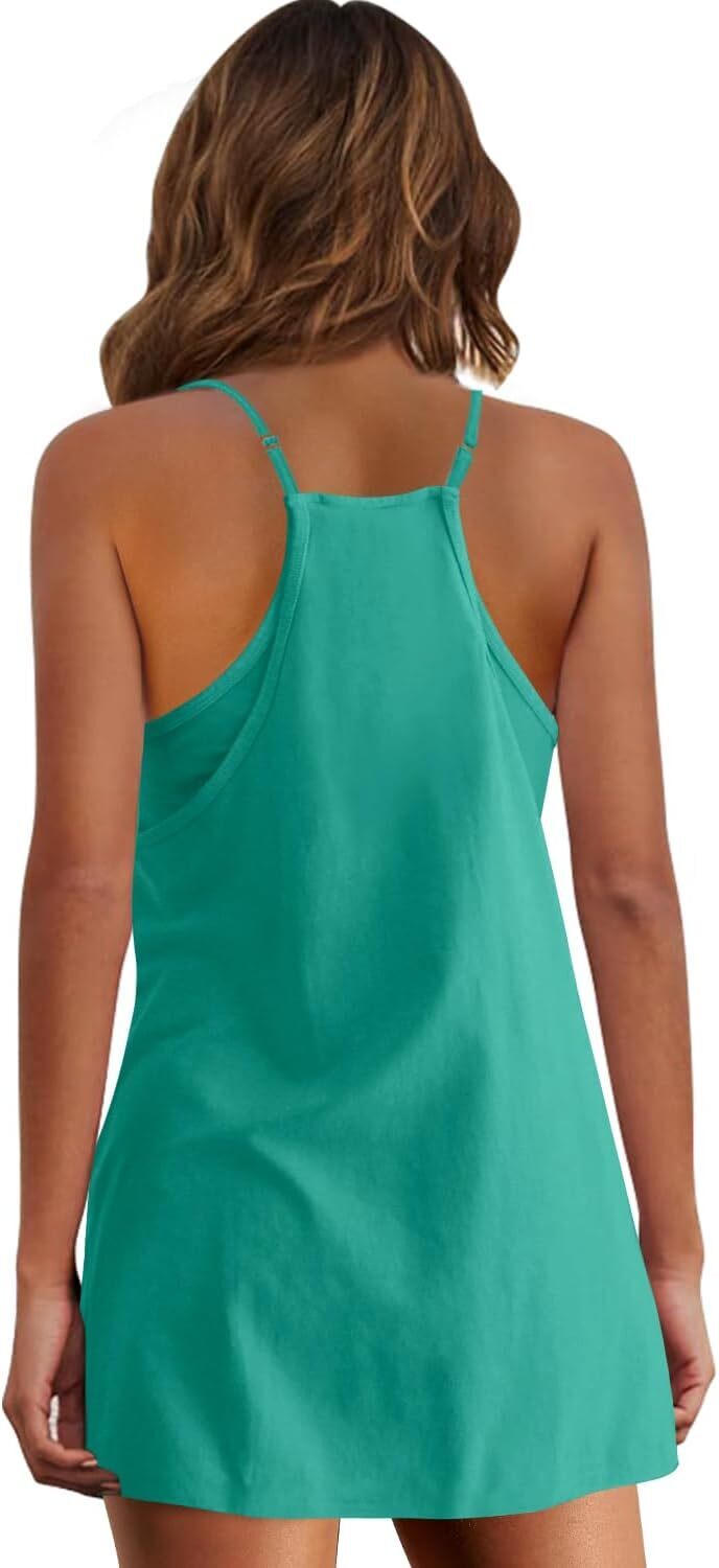 Special Sale🩷Womens Summer Sleeveless Mini Dress V Neck Spaghetti Strap Sundress Athletic Short Dress with Pockets-Easy Peezy
