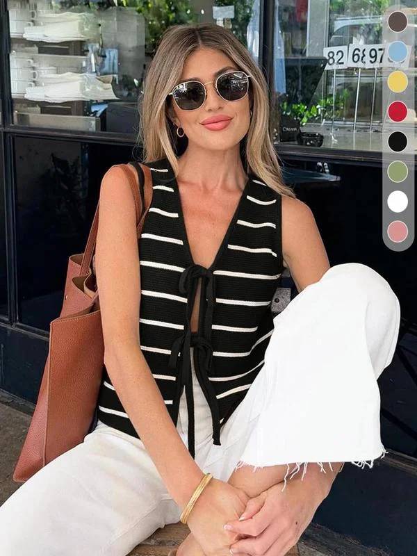 Women's Striped V-Neck Sleeveless Tank Top
