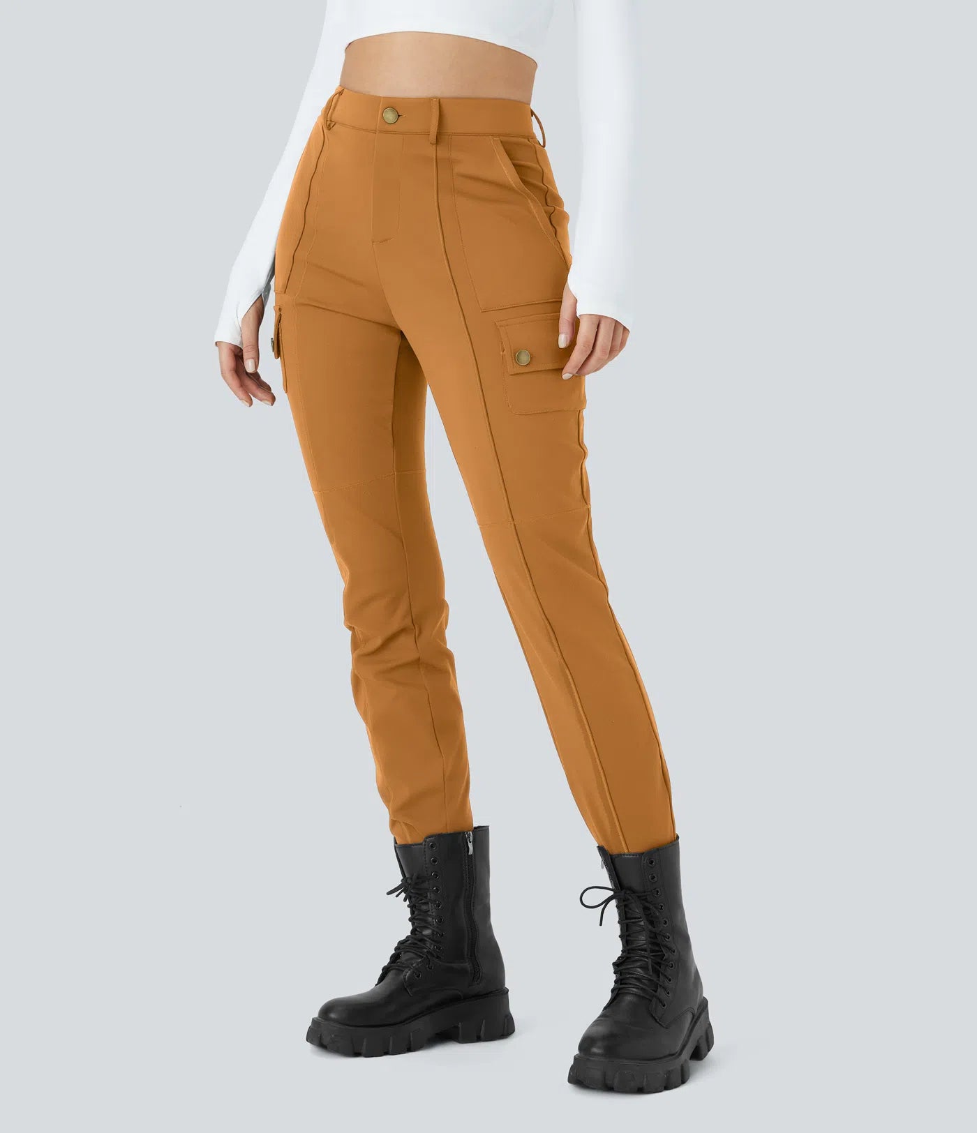 ⏰Huge Spring Discount! High Waisted Button Zipper Multiple Pockets Solid Skinny Cargo Pants