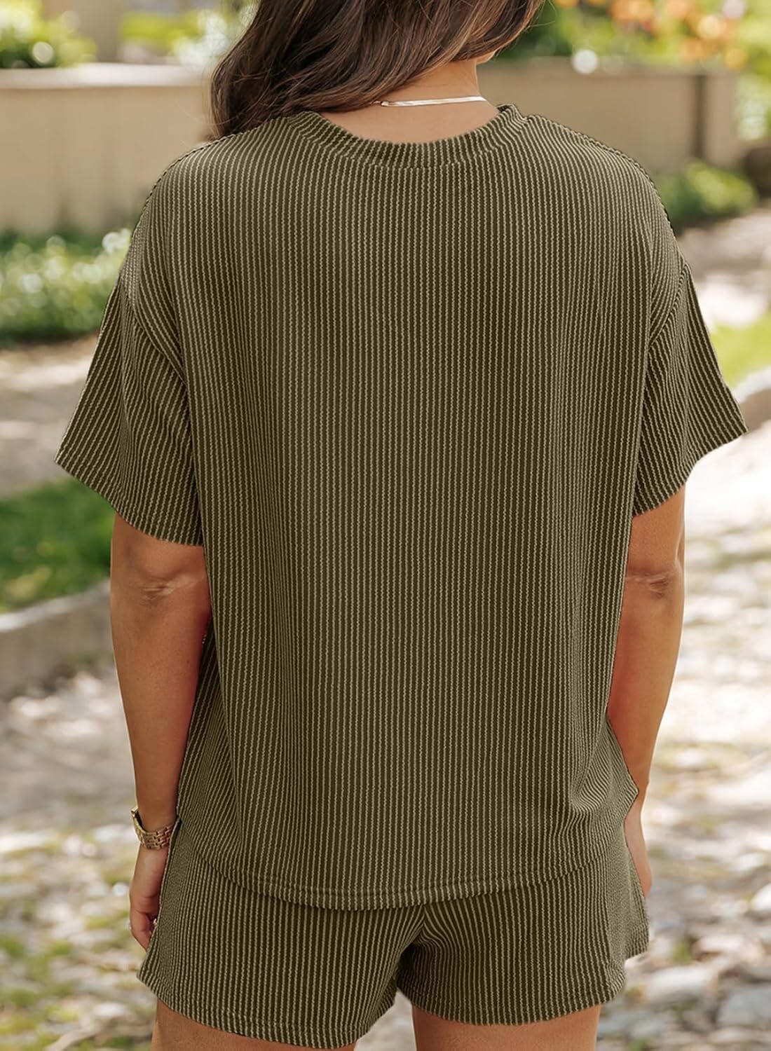 Two 2 Piece Sets for Women Short Sleeve Shirts High Waisted Shorts with Pockets Pajamas Lounge Matching Set