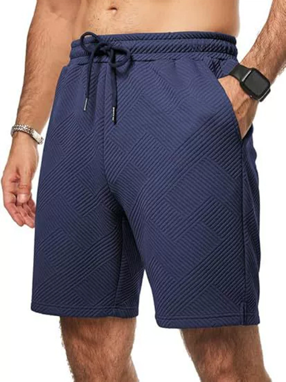 Men's Casual Solid Color Textured Beach Shorts