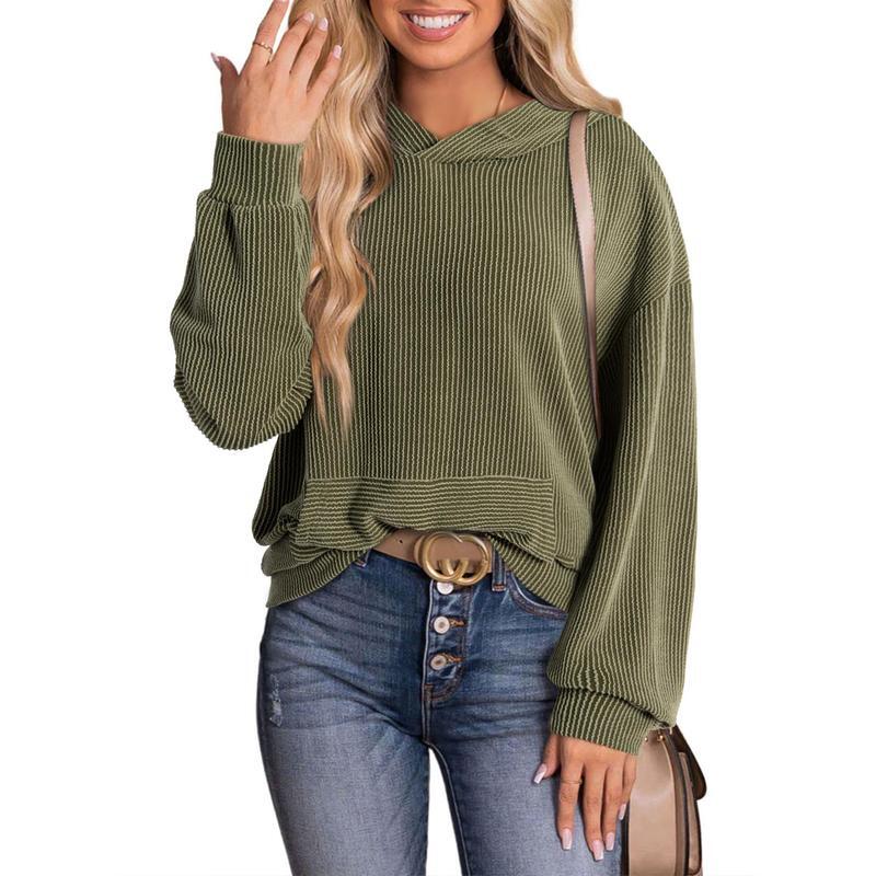 Women's Pullover Hoodies Sweatshirts Casual Loose Long Sleeve Ribbed Knit Shirts