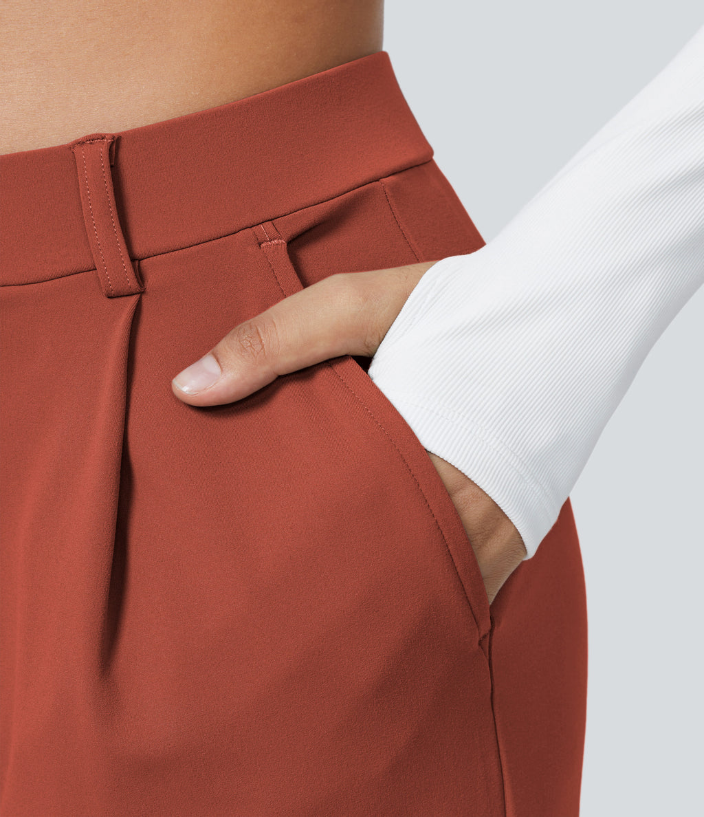 Factory Outlet - High Waisted Side Pocket Straight Leg Work Suit Pants