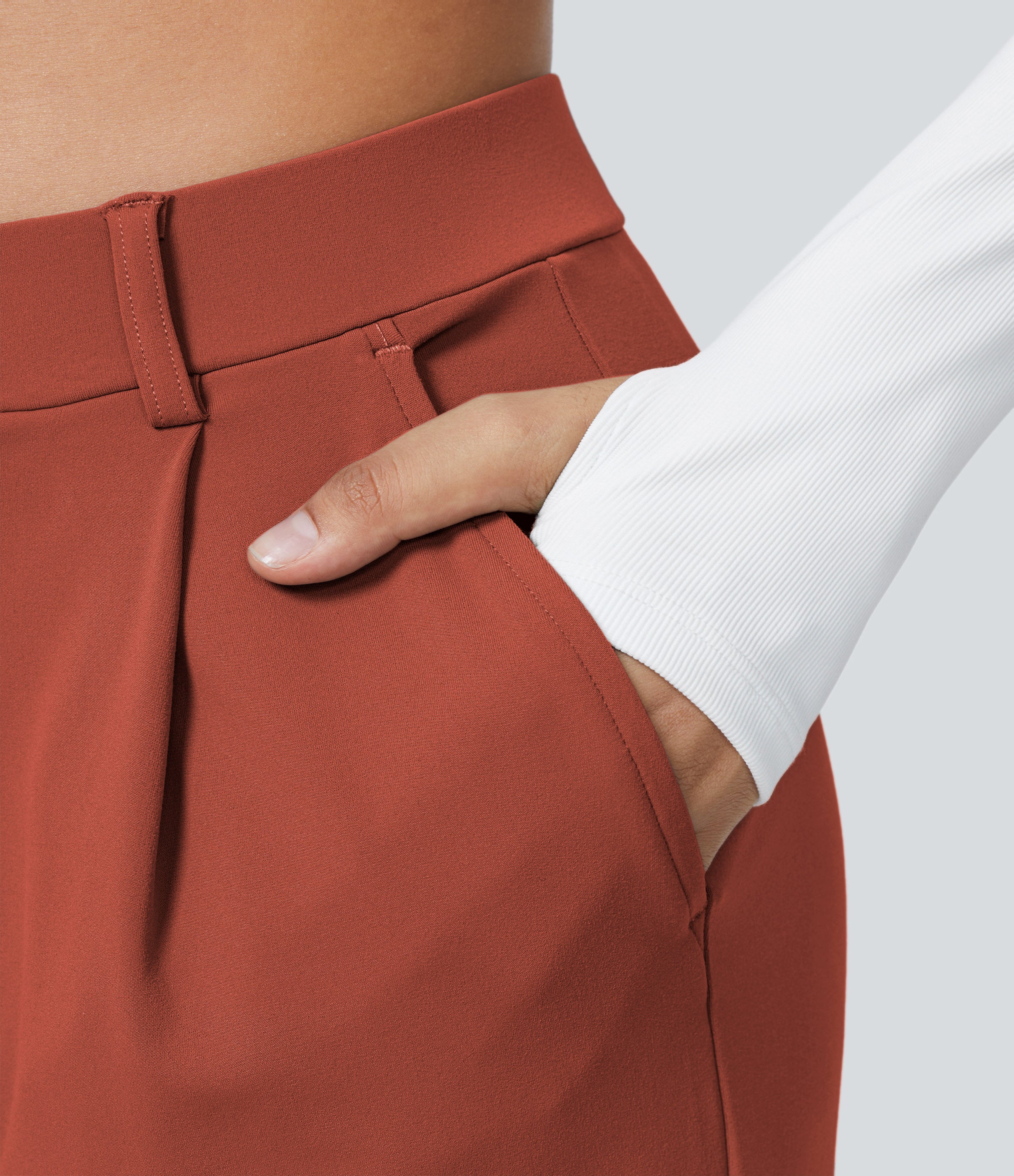 Factory Outlet - High Waisted Side Pocket Straight Leg Work Suit Pants