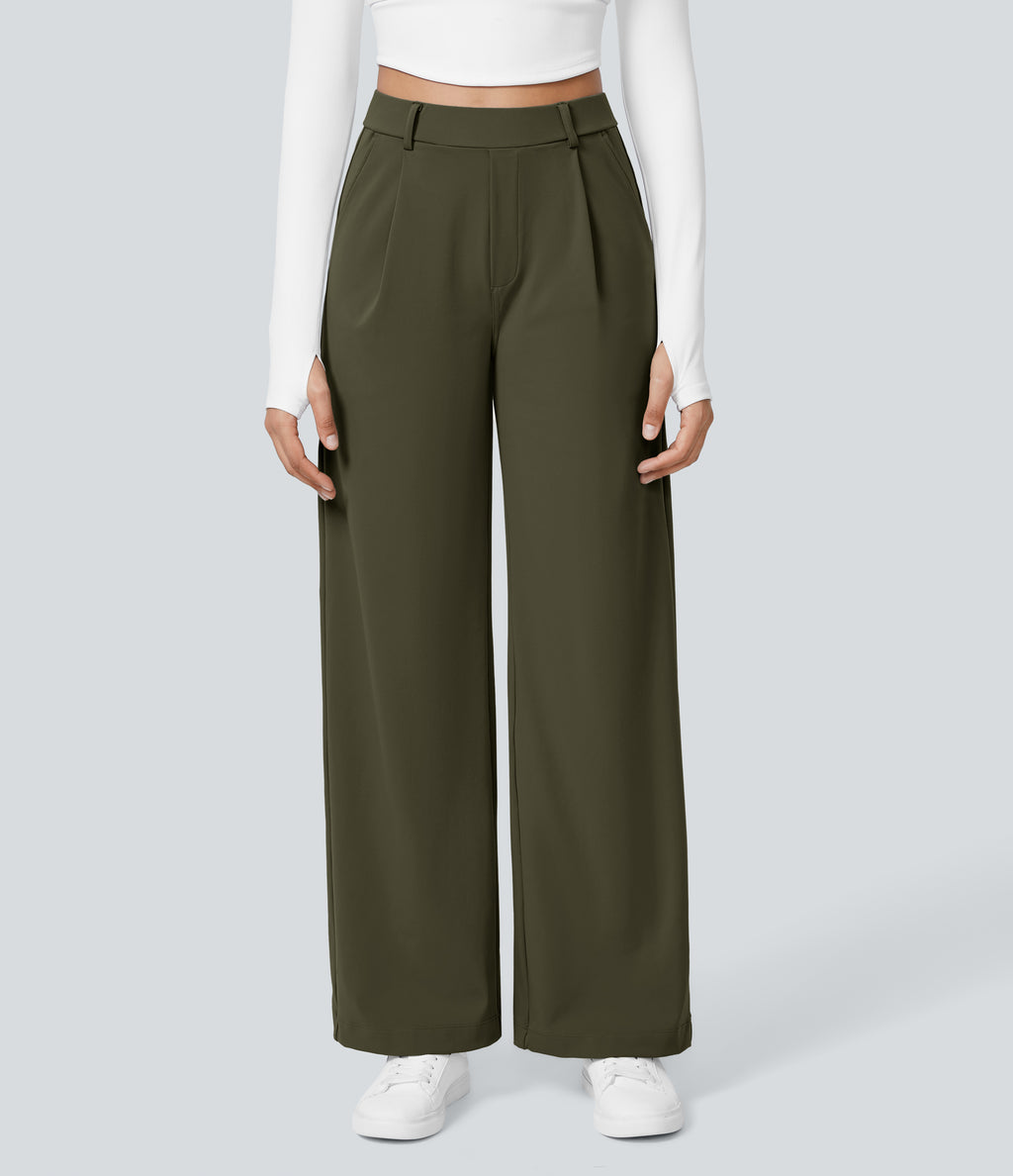 Factory Outlet - High Waisted Side Pocket Straight Leg Work Suit Pants