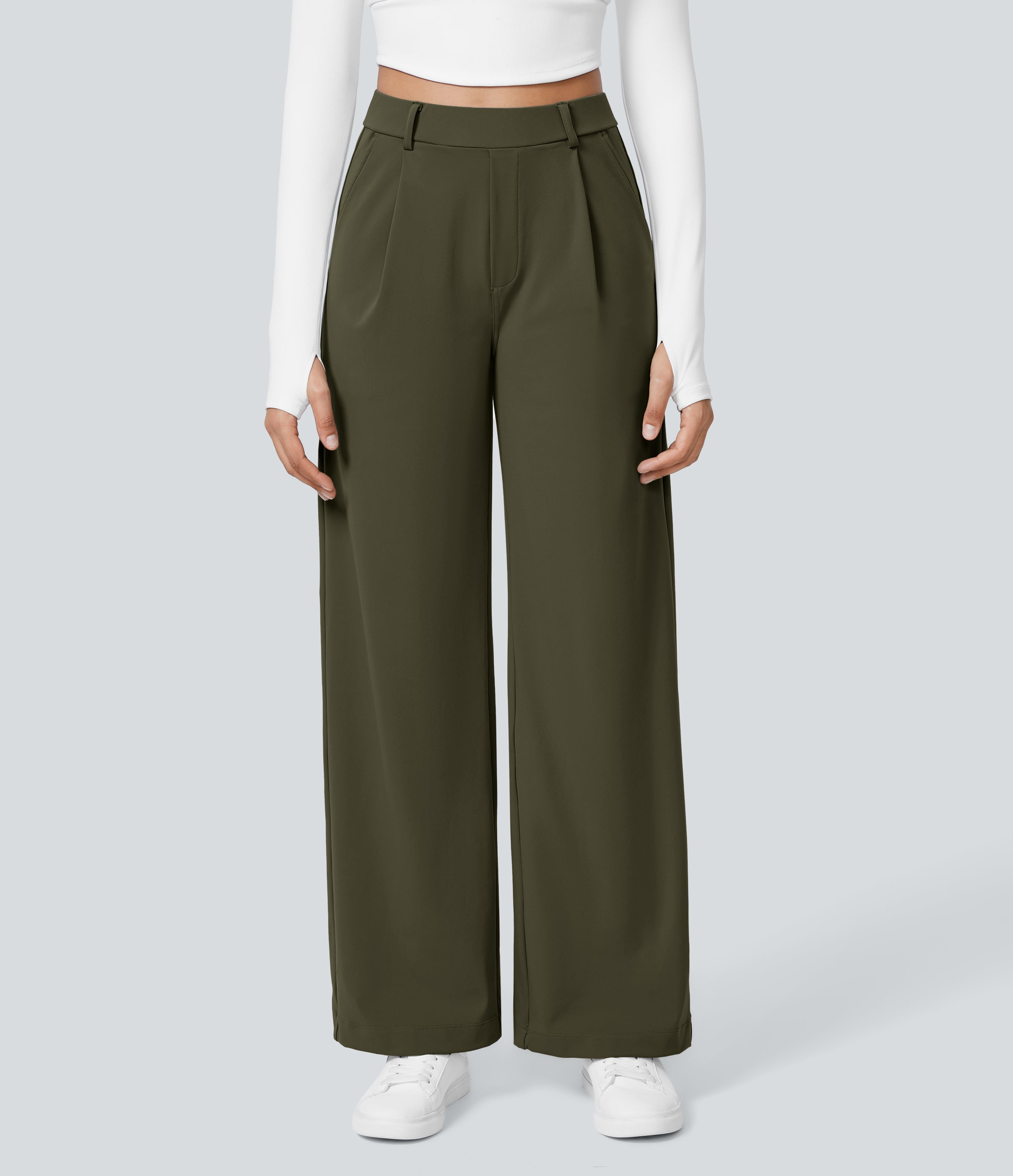Factory Outlet - High Waisted Side Pocket Straight Leg Work Suit Pants