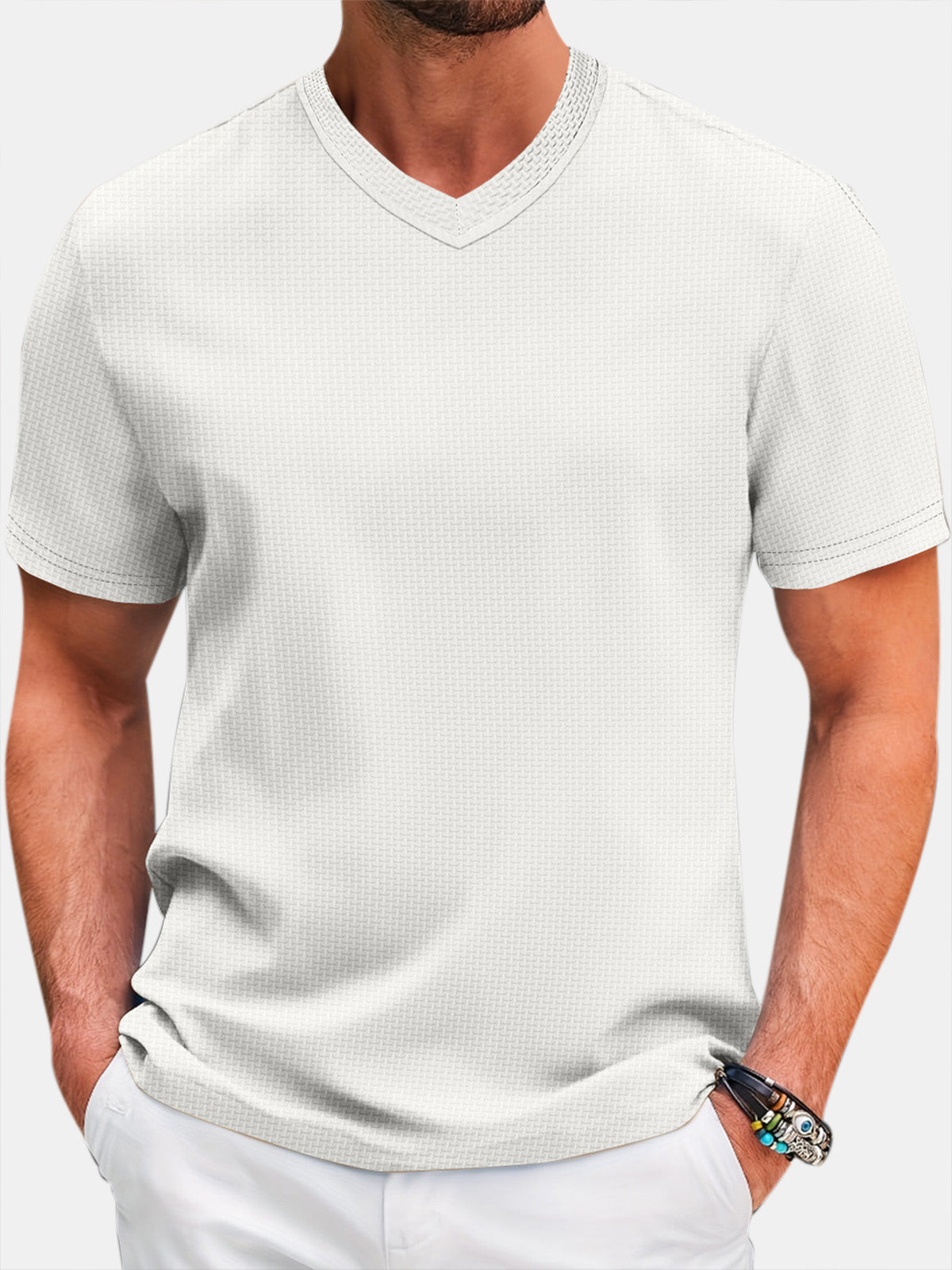 Men's Solid Color Comfortable V-neck Short-sleeved T-shirt