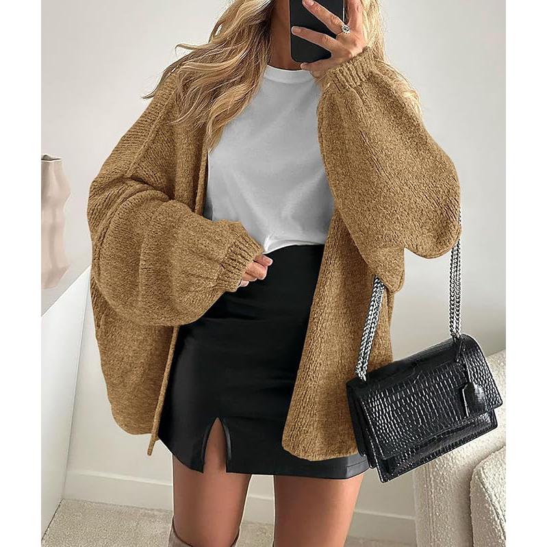 Women's Oversized Cardigan Sweater Fall Long Lantern Sleeve Knit Open Front Lightweight Sweater Knitwear Tops