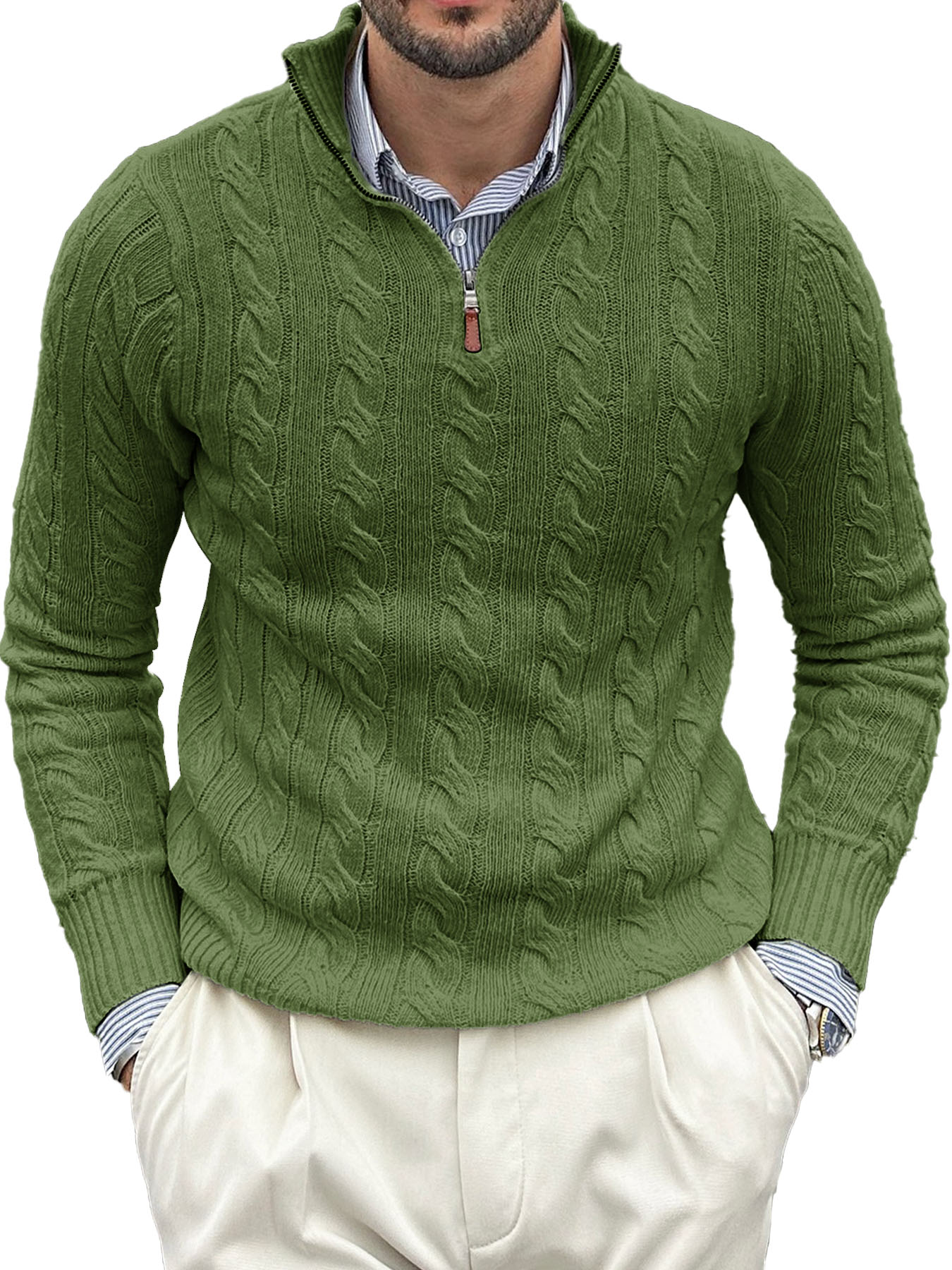 Men's Fashion Casual Stand Collar Twist Long Sleeve Zipper Sweater