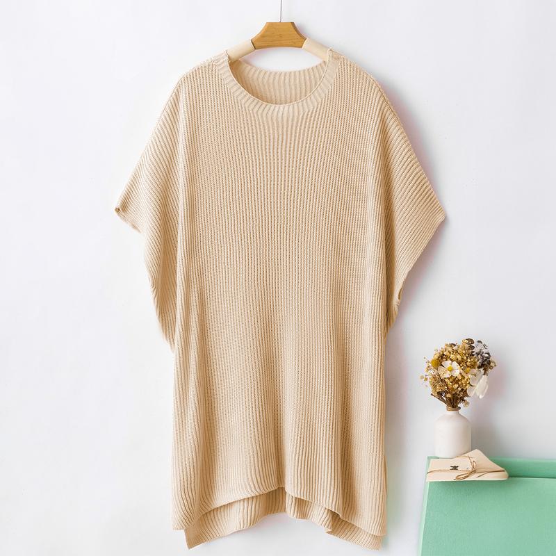 2025 Summer Women's Casual Crew Neck Drop Shoulder Loose Fit Short Sleeve Knit Pullover