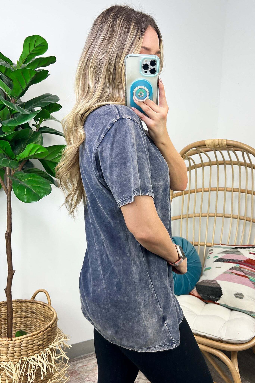 Soliel Acid Wash V-Neck Relaxed Fit Top - BACK IN STOCK