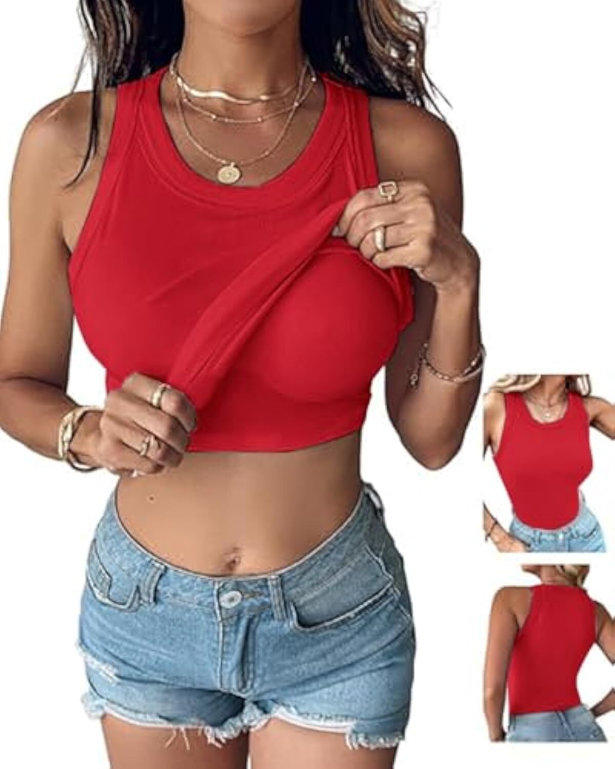 Women Built-in Bra Tank Tops Sleeveless Casual Shirts Racerback Ribbed Fitted Tank Tops