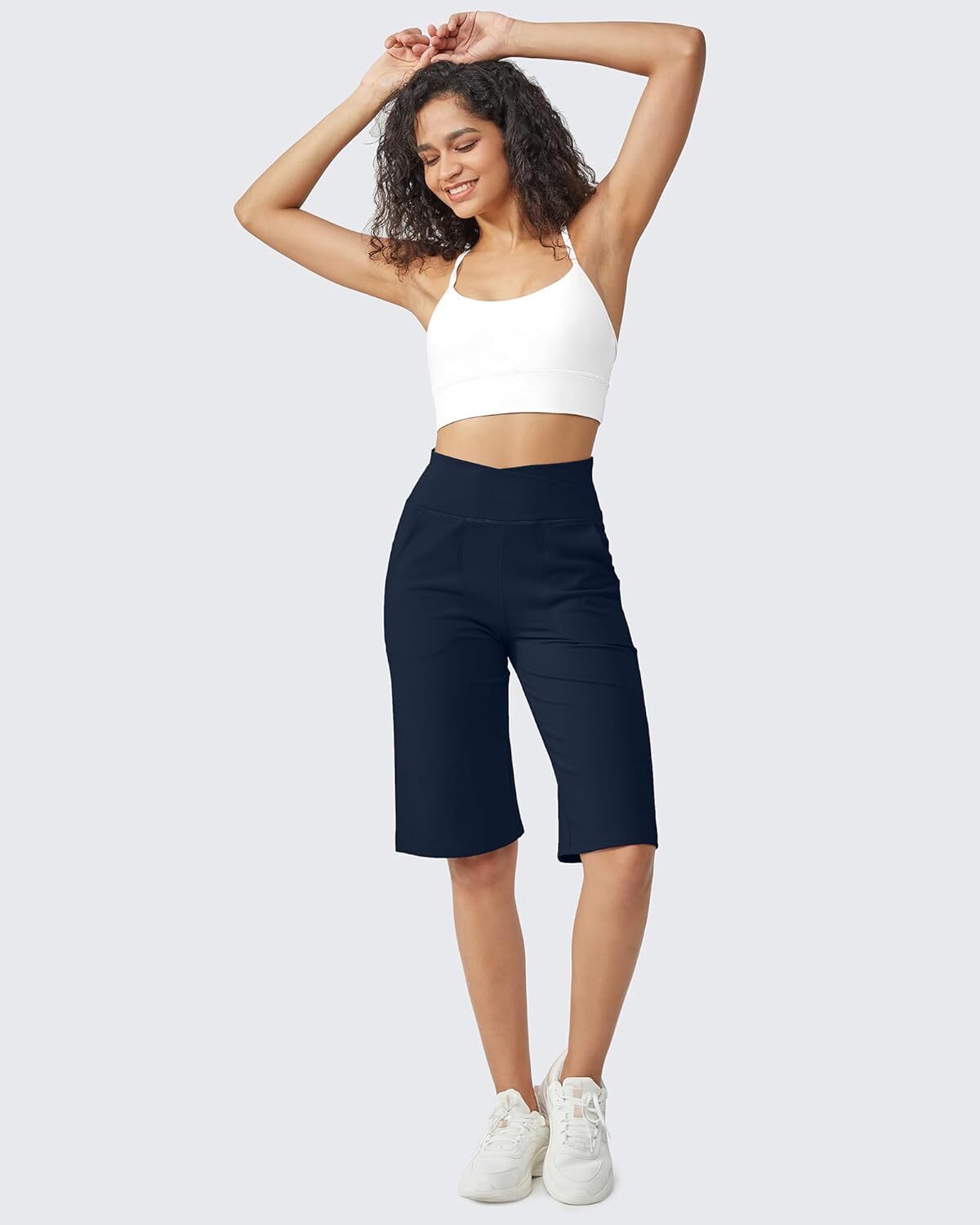 Capri Pants for Women -Knee Length Wide Leg Yoga Capris Dressy Casual Summer Crop Pants with Pockets