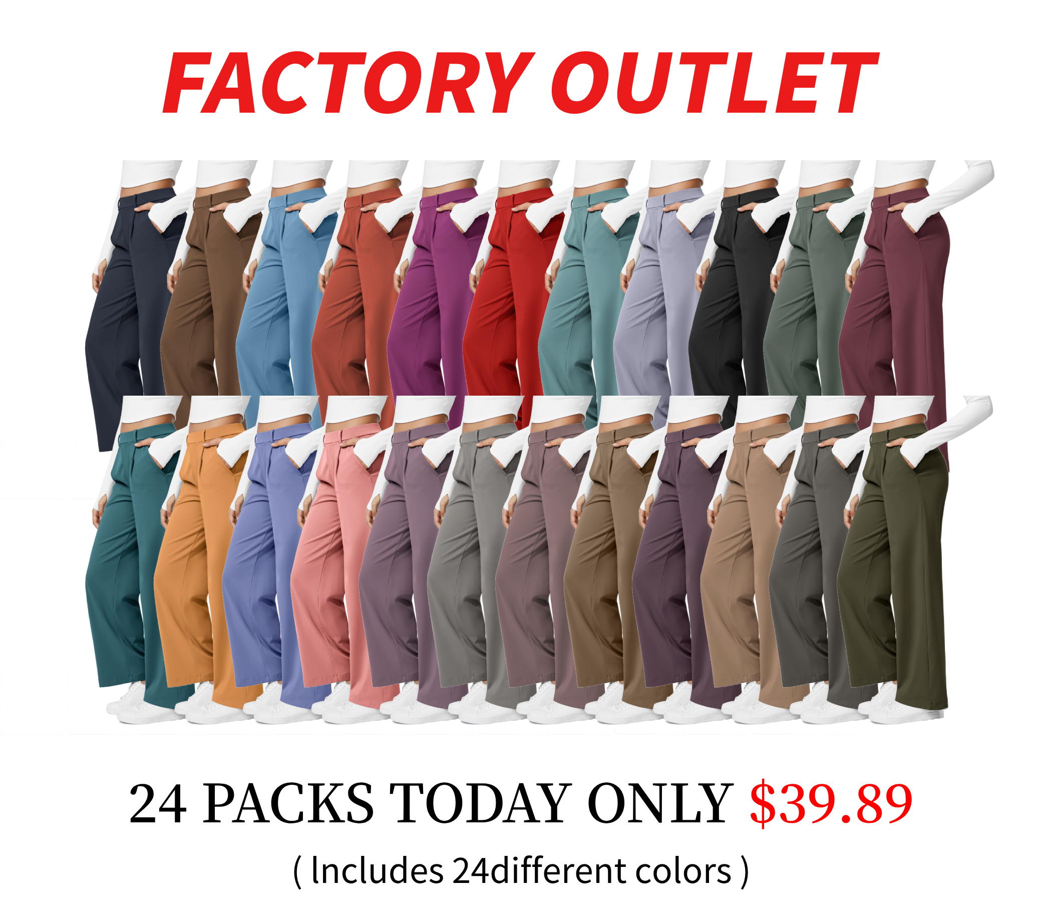 Factory Outlet - High Waisted Side Pocket Straight Leg Work Suit Pants