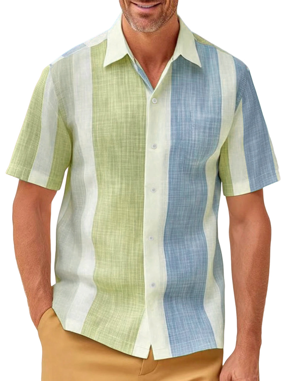 Men's Hawaiian Stripe Color Block Short Sleeve Shirt