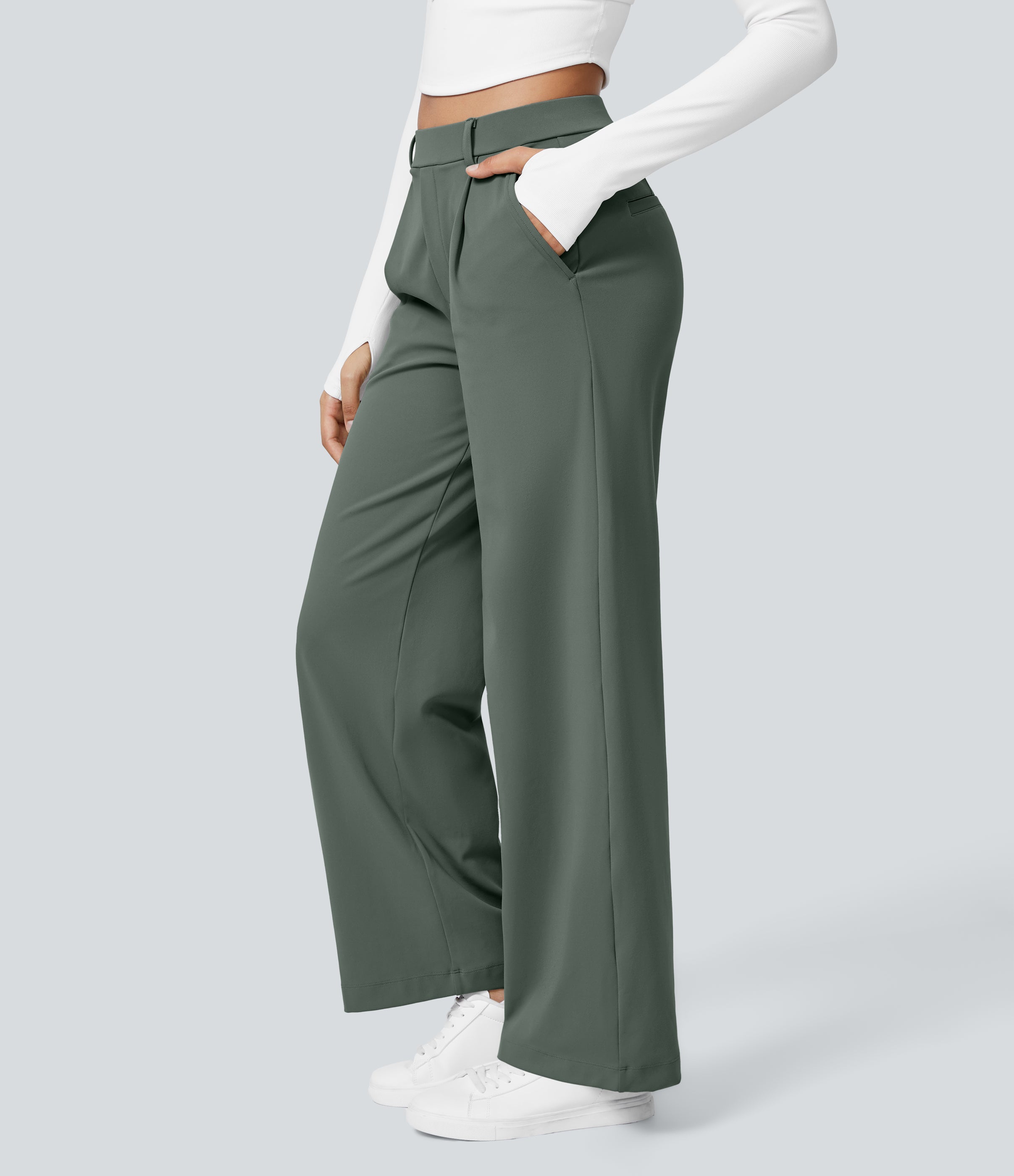 Factory Outlet - High Waisted Side Pocket Straight Leg Work Suit Pants
